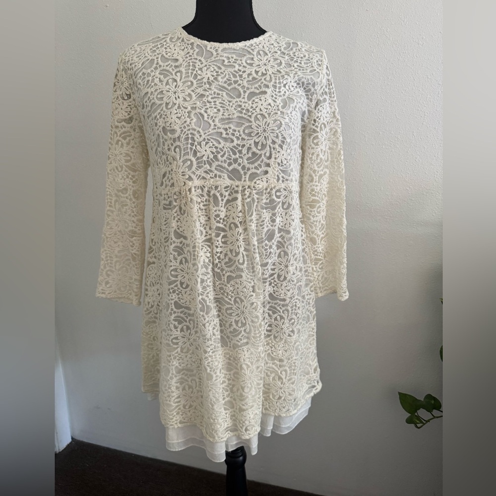 Zara Women's Ivory Lace Tunic Dress